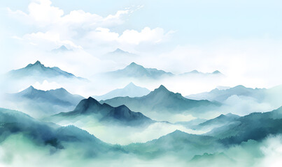 Obraz premium Hand drawn watercolor mountain landscape