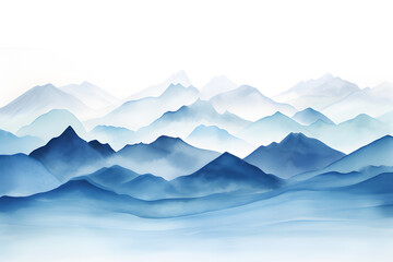 Light blue watercolor waves mountains on white background