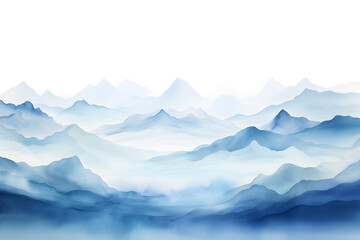 Fototapeta na wymiar Light blue watercolor waves mountains on white background