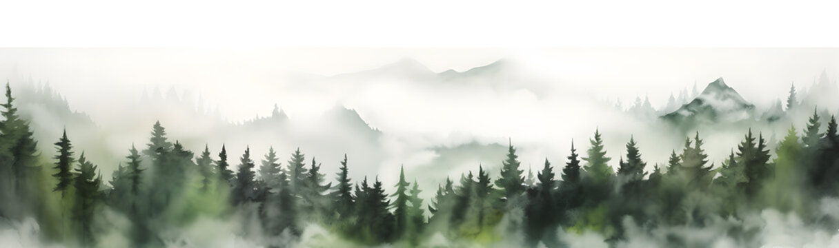 Watercolour forest mountains landscape background