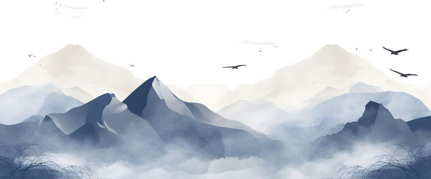 Hand drawn watercolor mountain landscape