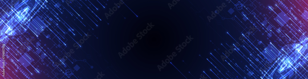 Poster Handmade abstract technology concept. Circuit board, high computer color background. Vector illustration with space for content, web - template, business tech presentation.