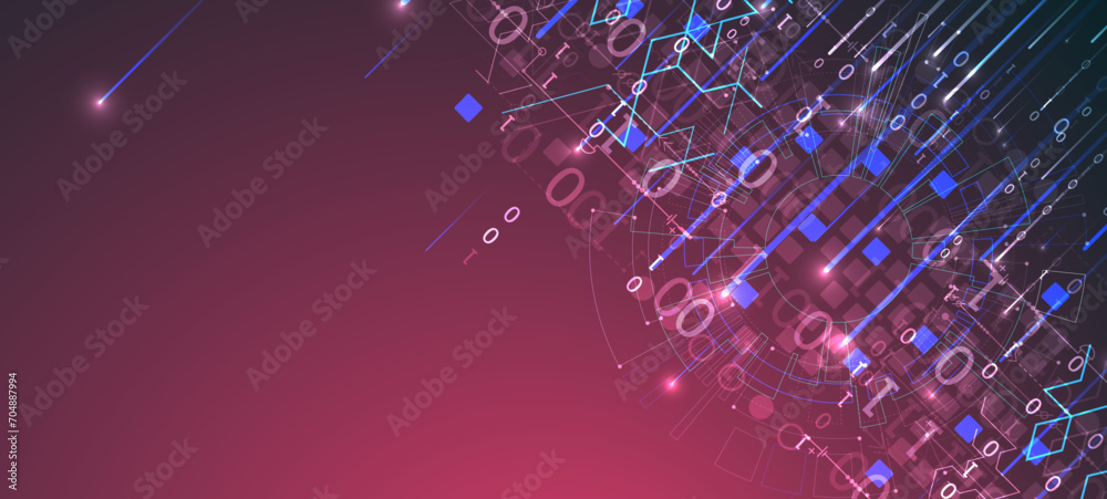 Poster Handmade abstract technology concept. Circuit board, high computer color background. Vector illustration with space for content, web - template, business tech presentation.