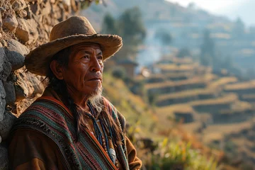 Fotobehang elderly peruvian villager in national clothes © Evgeny