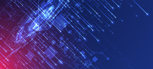 Handmade abstract technology concept. Circuit board, high computer color background. Vector illustration with space for content, web - template, business tech presentation.