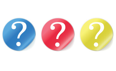 Question mark concept. FAQ, Frequently Asked Question. A set of three blue, red and yellow balloons with a question mark. White background.