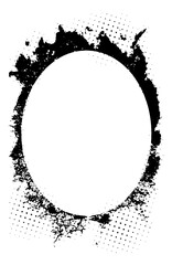 black and white frame, a black and white circle with a grunge effect photo frame with halftone dot ,