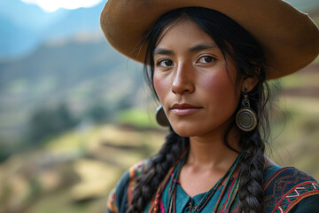 young peruvian woman in national clothes - obrazy, fototapety, plakaty