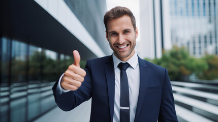 Fototapeta premium Young caucasian businessman smiling happy standing at the city.
