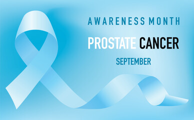 The blue ribbon as a symbol of prostate cancer awareness is celebrated in September. Banner, Poster.