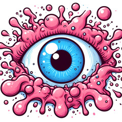 Slimy Alien Wonder: Illustration of a Big Eyed Monster Surrounded by Pink Slime with an AI Image Shade. A Refreshing Cartoon Design with a Transparent Background, Perfect for Any Creative Project