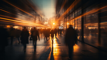 Fototapeta premium people walking in the city street crowd at winter time
