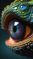 Fototapeta premium A painting of a... Scale Symphony, Emerald Gaze in Mosaic Jewels, Dragon Dreams in Reptilian Eyes, Ancient Wisdom on Textured Hide, Sun-Kissed Scales Tell Time.