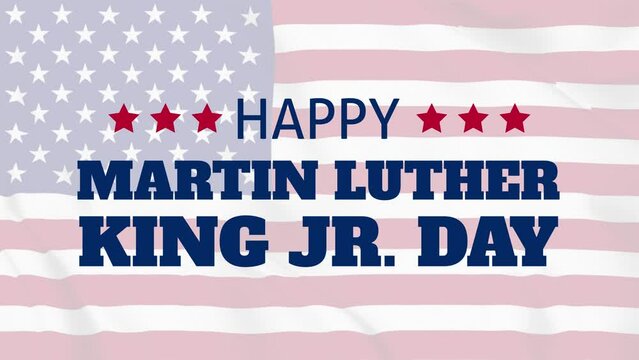Martin Luther King Jr. Day animation with 3D rotation text effect and United States flag background. Suitable for celebrating Martin Luther Day.