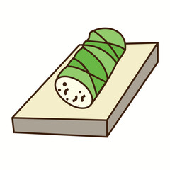 Vector illustration of the design of a traditional local Javanese Indonesian rice snack cake with filling wrapped in banana leaves.