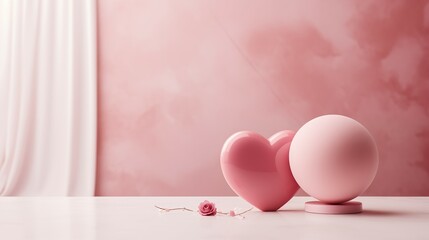 Fototapeta premium Pink heart and ball on the podium.