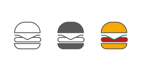Fototapeta premium Burger. Hamburger. A vector image. A set of icons in a linear style.
