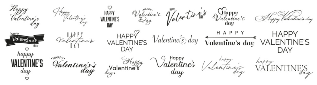 Fototapeta  Set of Valentine's Day vector hand lettering set of inscriptions isolated on white background. Handwritten poster or greeting card. Valentine's Day typography.  
