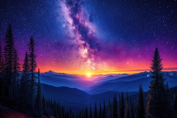forest mountains with the milky way in the sky professional photography