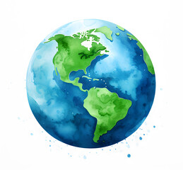 Watercolor Earth illustration. Hand drawn watercolor planet. Earth Day
