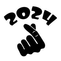 Happy New Year 2024. Hand of Santa Claus with serpentine confetti and flying numbers 2024. Vector cartoon design. Template for congratulations, celebration events for web and print.