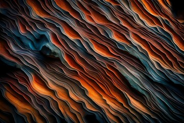 A close-up view of colorful mineral deposits forming intricate patterns on the surface of a rock, illuminated by the soft glow of moonlight.