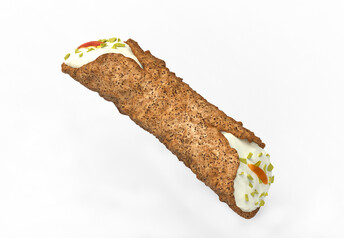 Typical Sicilian dessert, Cannolo with ricotta, candied fruits and pistachios - 704894136