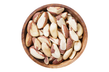 bowl of brazil nuts isolated on transparent background, top view