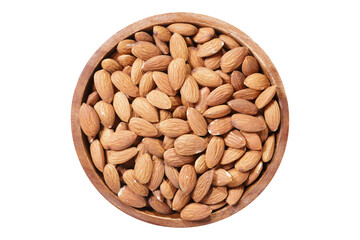 bowl of almond nuts isolated on transparent background, top view