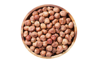 bowl of hazelnuts isolated on transparent background, top view