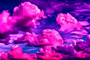 Vibrant close-up of clouds in electrifying shades of neon pink and electric blue, evoking a sense of wonder and awe.