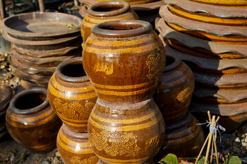 Group of earthenware for sale at the gardening shop

