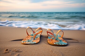 flip flops in the sand at the beach