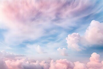 Ethereal close-up of pastel clouds in shades of baby blue and soft pink, resembling a delicate...