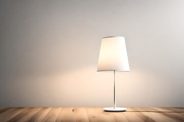 A minimalist white lamp with a blank lampshade, illuminating a room.