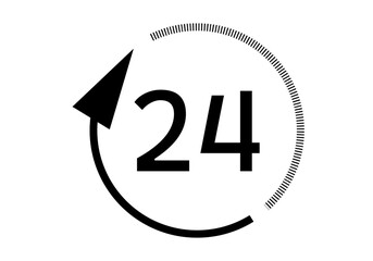 Icono negro de 24 horas en fondo blanco.