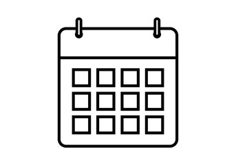 Icono negro de calendario anual en fondo blanco.