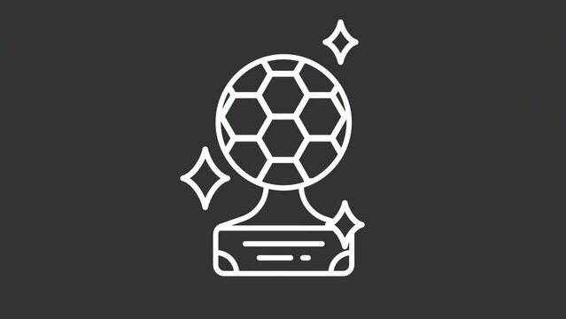 Animated trophy white icon. Football winner line animation. Tournament prize. Soccer award for winner team. Black illustration on white background. HD video with alpha channel. Motion graphic