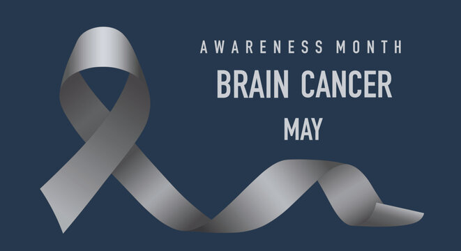 Brain Cancer Awareness. Hope concept. Celebrated in May. Realistic gray ribbon on a dark blue background. Poster
