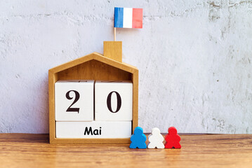 20 Mai -Whit Monday Day in France. Wooden Calendar 