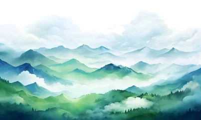Fotobehang Hand drawn watercolor mountain landscape © Oksana
