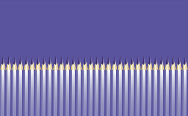 Realistic pencils, sharpened, purple, lined up to form a wall on a purple background. copy space.