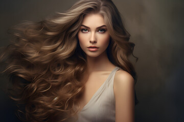 Fototapeta premium beautiful brunette, young woman with awesome long brown hair 