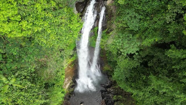 Drone view of GitGit waterfall in Bali island, Indonesia