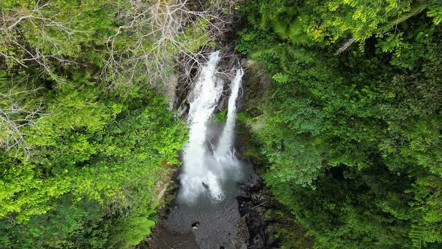 Top-down aerial view of GitGit waterfall in Bali island, Indonesia