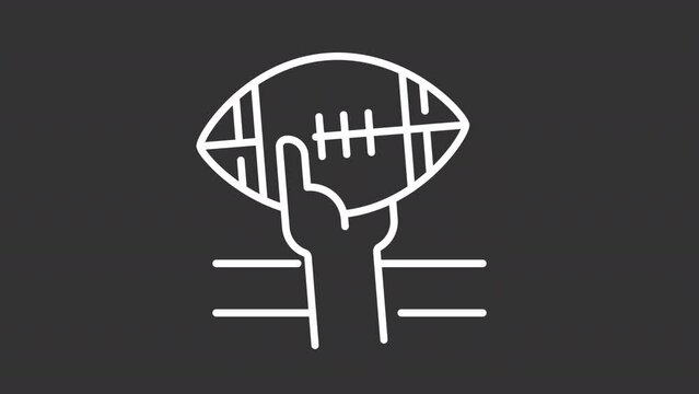 Animated gridiron white icons. American football line animation library. Kickoff and touchdown. Scoring play. Black illustrations on white background. HD video with alpha channel. Motion graphic