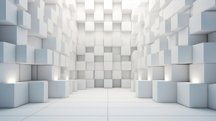 Abstract cubic light pattern in minimalist white space