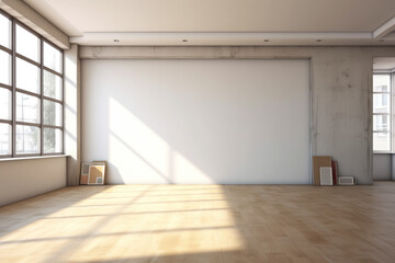 Fototapeta na wymiar Spacious studio with natural light and hardwood flooring
