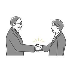 握手をするビジネスマンのシンプルな線画イラスト