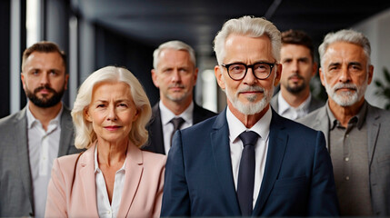 A successful business team of elderly employees